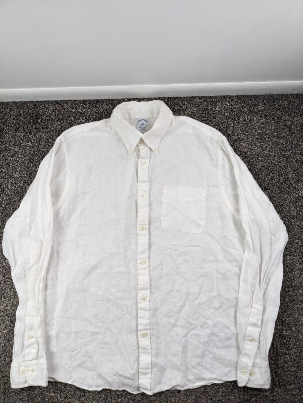 2023 Brooks Brothers Shirt 100% Linen Long Sleeve Button Down White Mens Large - Picture 2 of 10